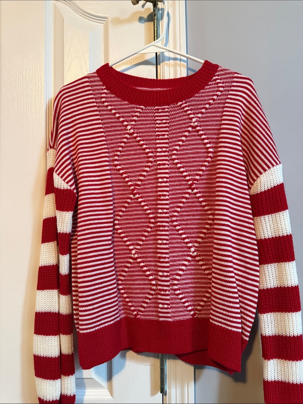 Red & Cream Striped Women’s Sweater - Classic Knit